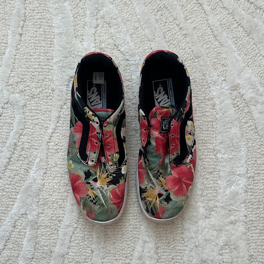 Vans Women’s Floral Sneakers - Red and Black